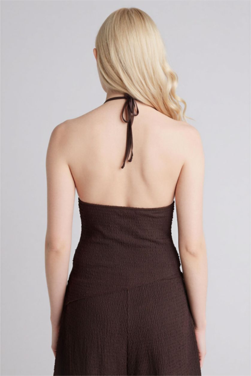 FEMME Marron Débardeur froissé asymétrique à col halter