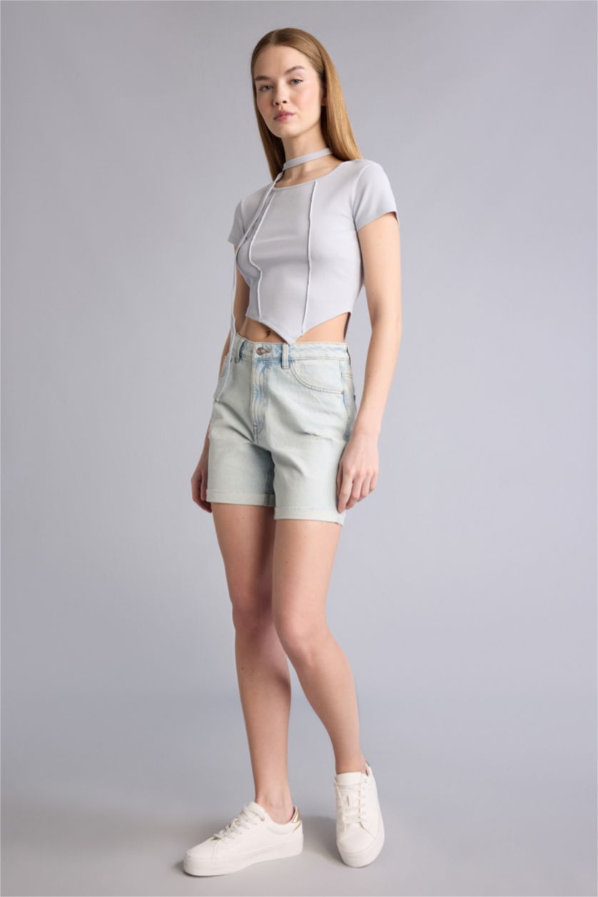 Женщины Светло-синий Asymmetric Camisole Short Sleeve T-Shirt