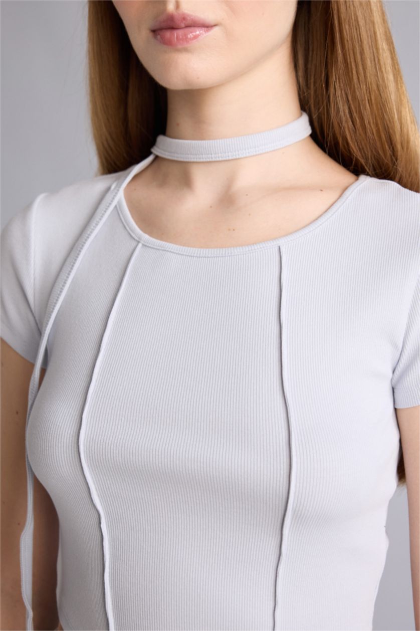 Женщины Светло-синий Asymmetric Camisole Short Sleeve T-Shirt