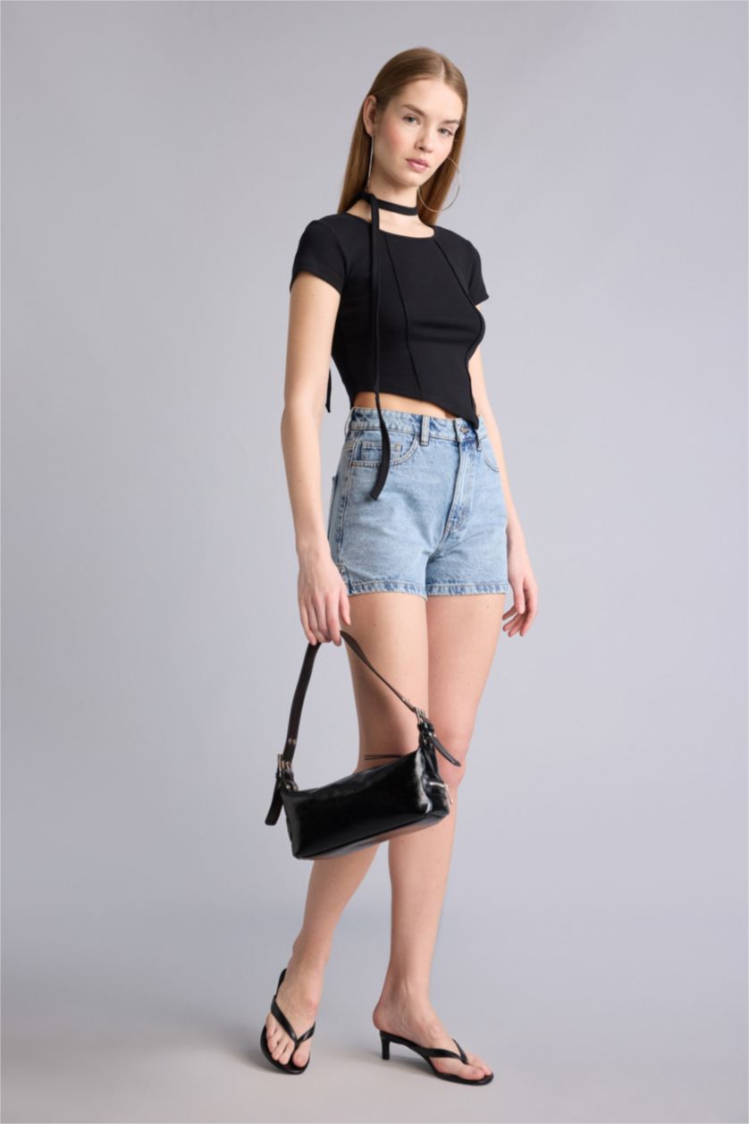 Женщины Черный Asymmetric Camisole Short Sleeve T-Shirt