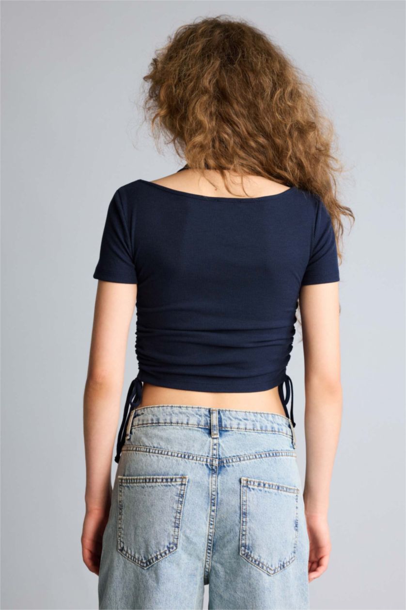 WOMAN NAVY Fitted Halter Neck Short Sleeve T-Shirt