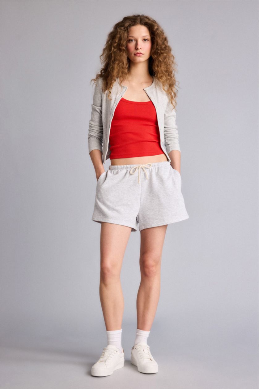 حريمي ميلانج رمادي شورت قصير قصة عادية