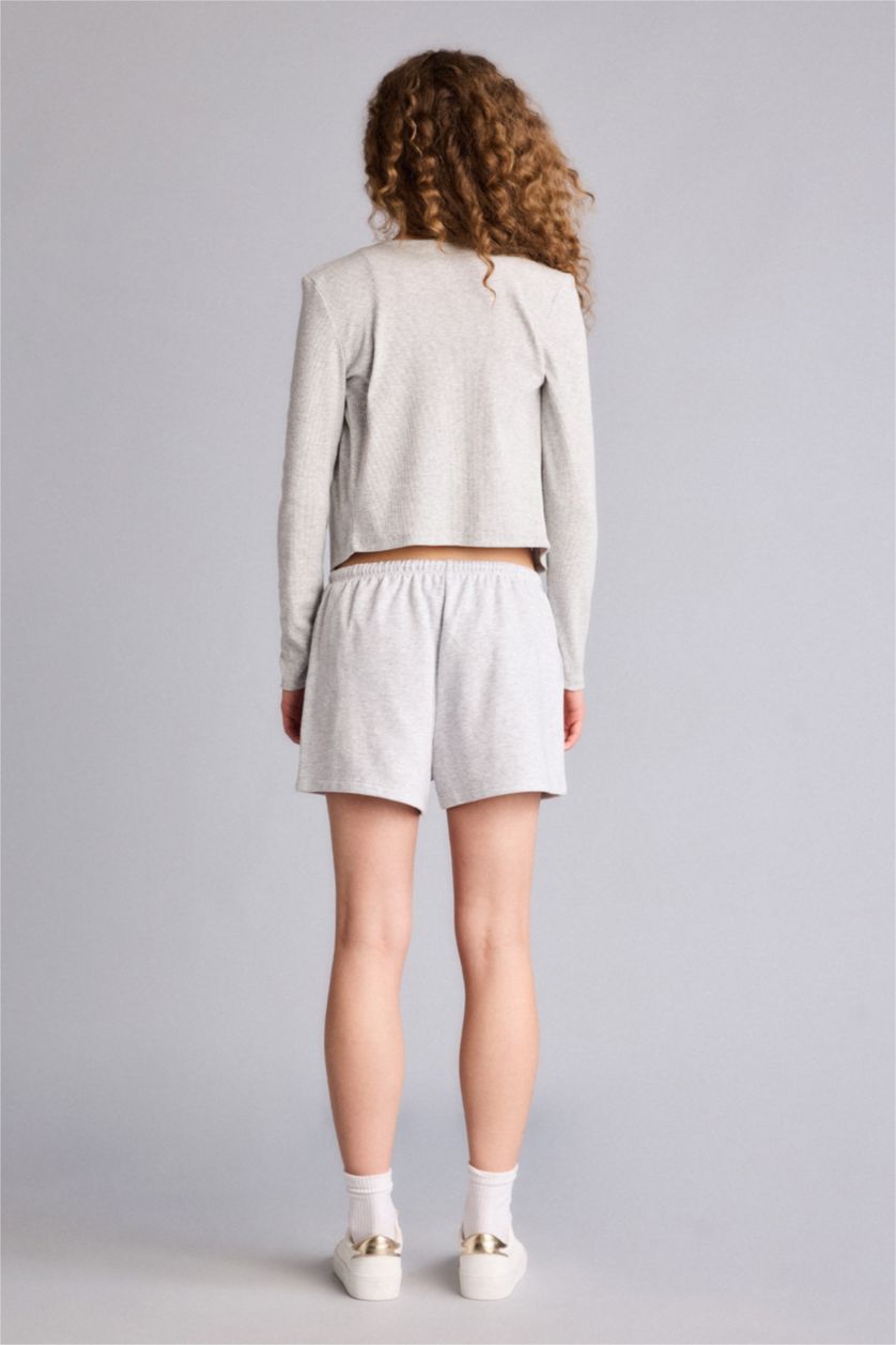 حريمي ميلانج رمادي شورت قصير قصة عادية