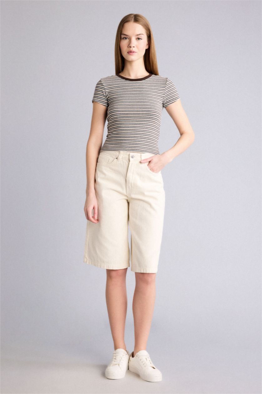 Женщины Бежевый Slim Fit Ribana Short Sleeve T-Shirt