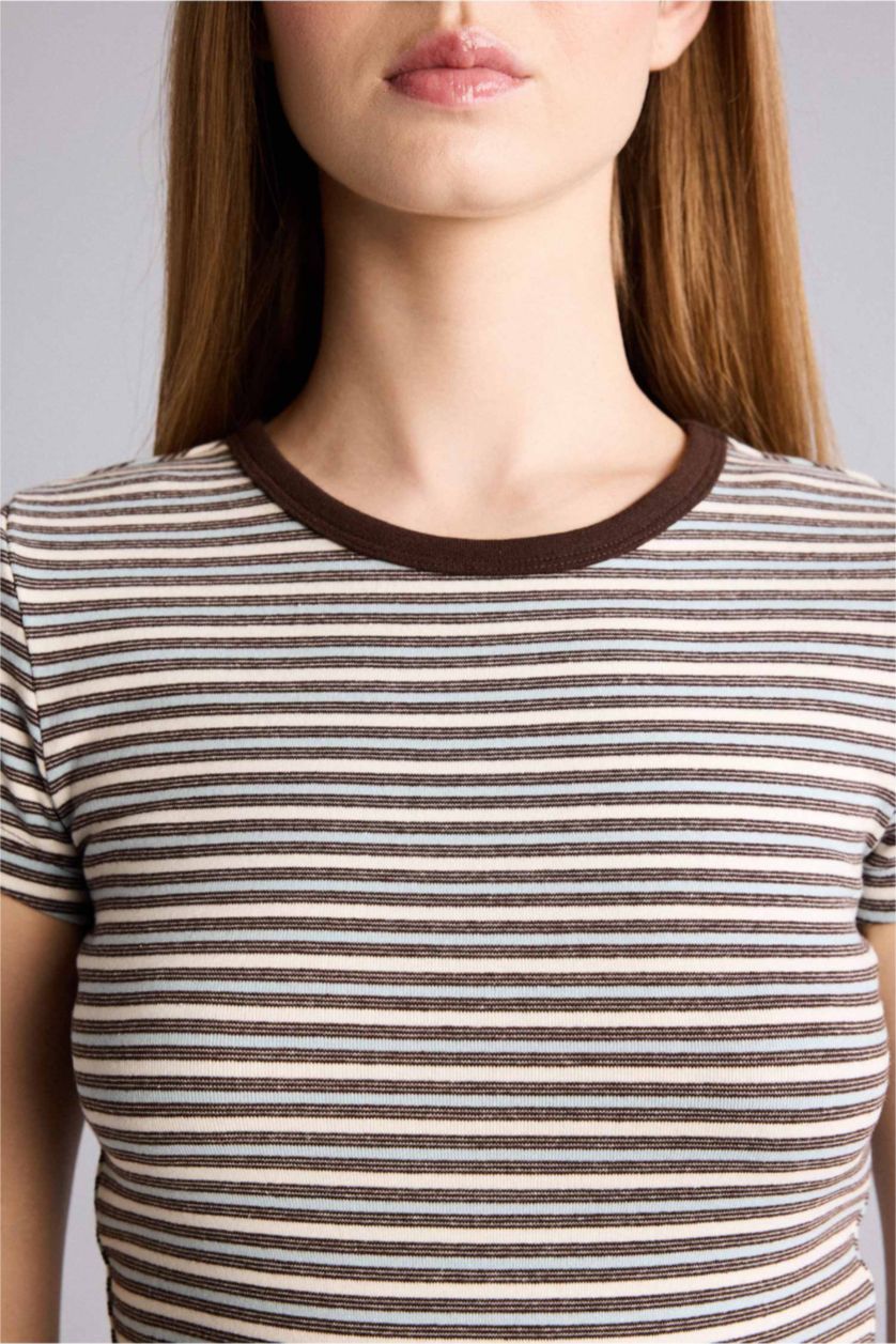 Женщины Бежевый Slim Fit Ribana Short Sleeve T-Shirt
