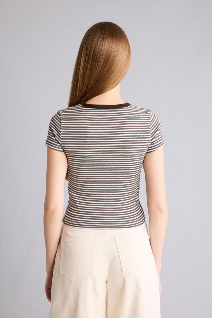 Женщины Бежевый Slim Fit Ribana Short Sleeve T-Shirt