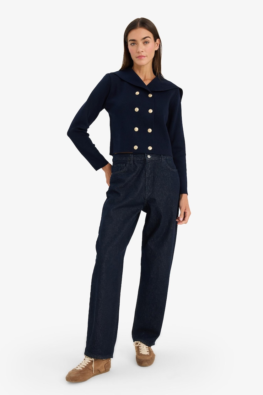 Women NAVY Regular Fit Shawl Collar Knitwear Cardigan