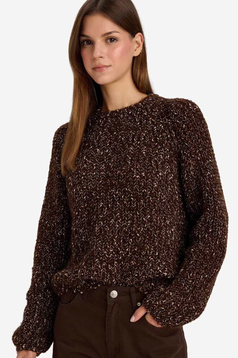 WOMAN Brown Oversize Fit Crew Neck Knitwear Pullover
