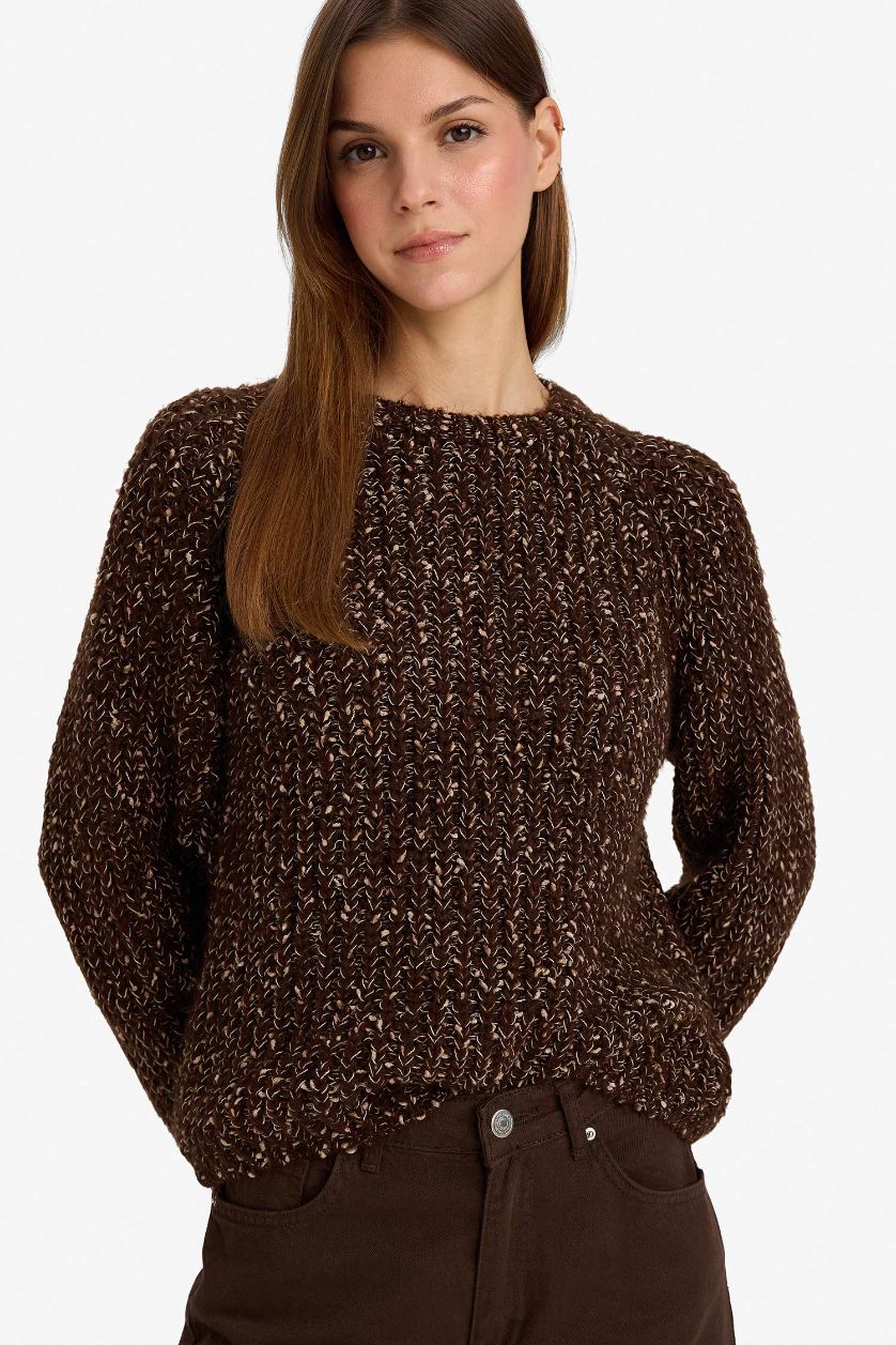 WOMAN Brown Oversize Fit Crew Neck Knitwear Pullover