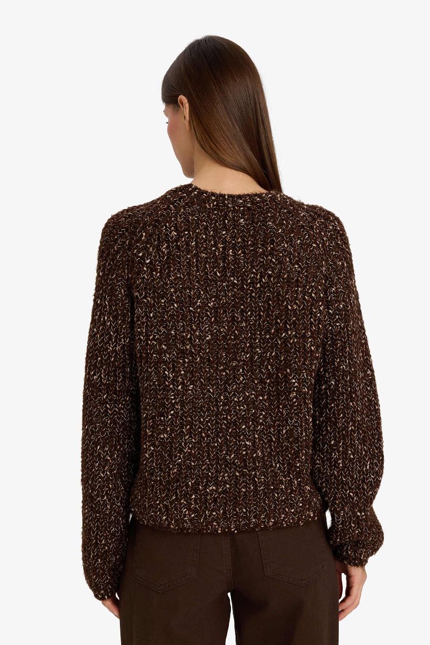 WOMAN Brown Oversize Fit Crew Neck Knitwear Pullover