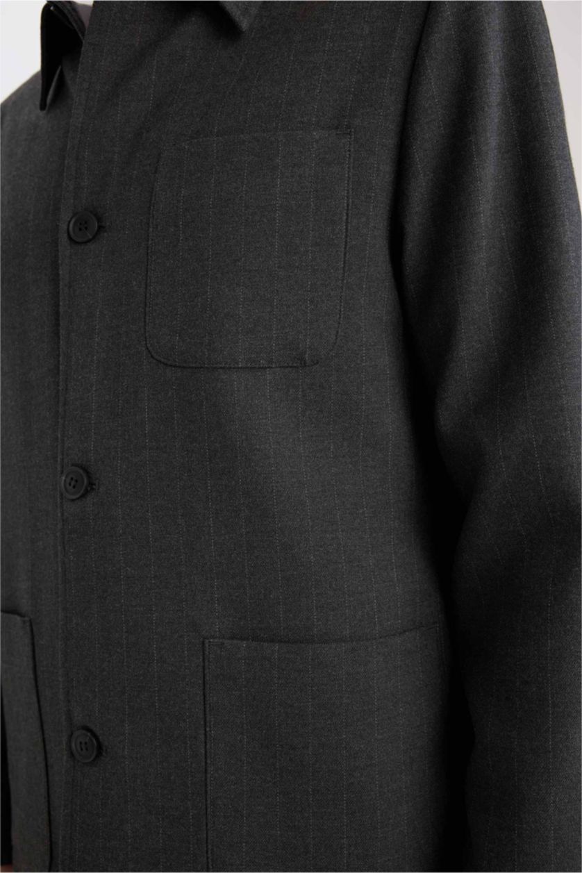 Men Anthracite Regular Fit Polo Collar Cotton Lined Blazer
