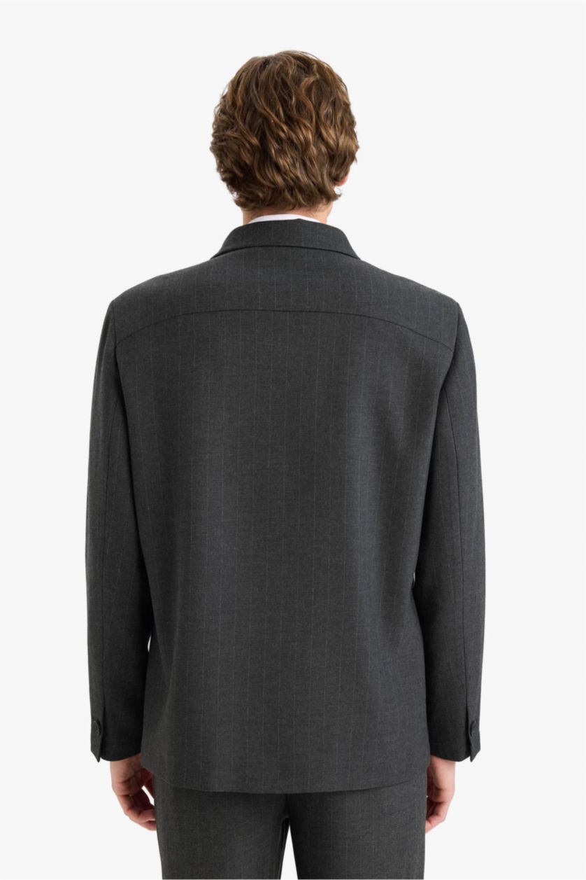 Men Anthracite Regular Fit Polo Collar Cotton Lined Blazer