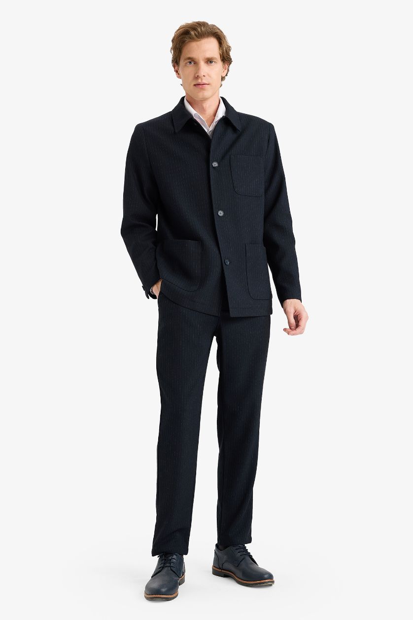 MAN NAVY Regular Fit Polo Collar Cotton Lined Blazer