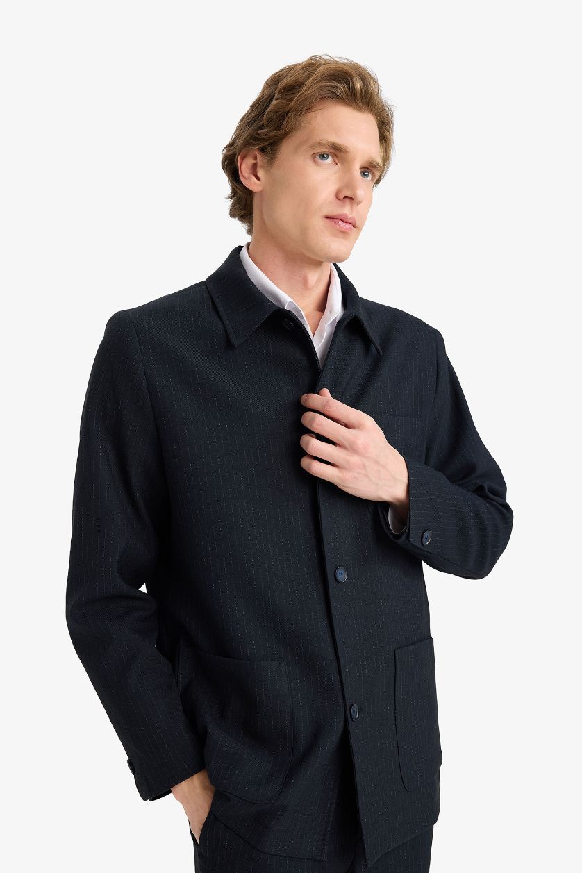 MAN NAVY Regular Fit Polo Collar Cotton Lined Blazer