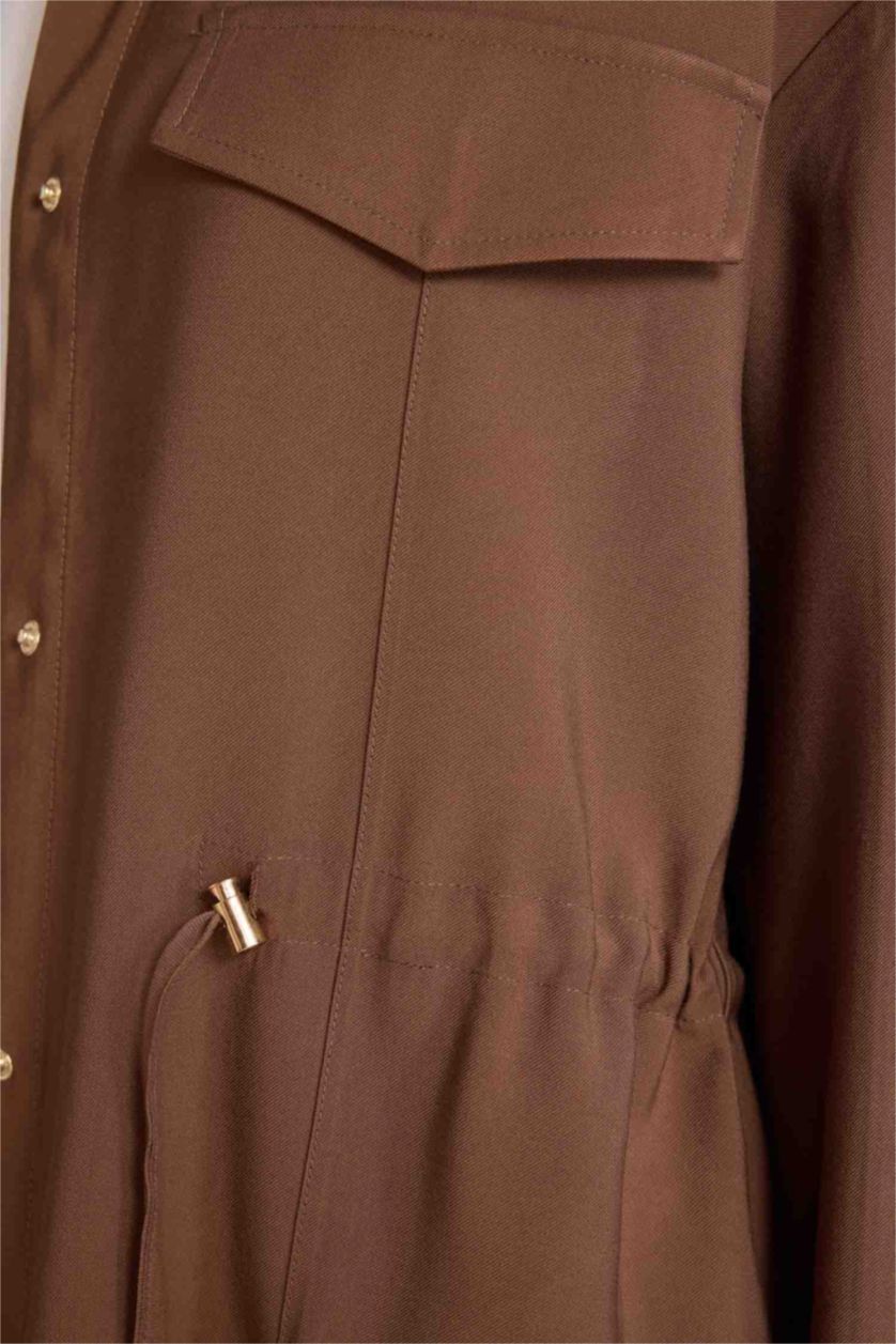 Женщины Коричневый Блейзер оверсайз из вискозы с рубашечным воротником