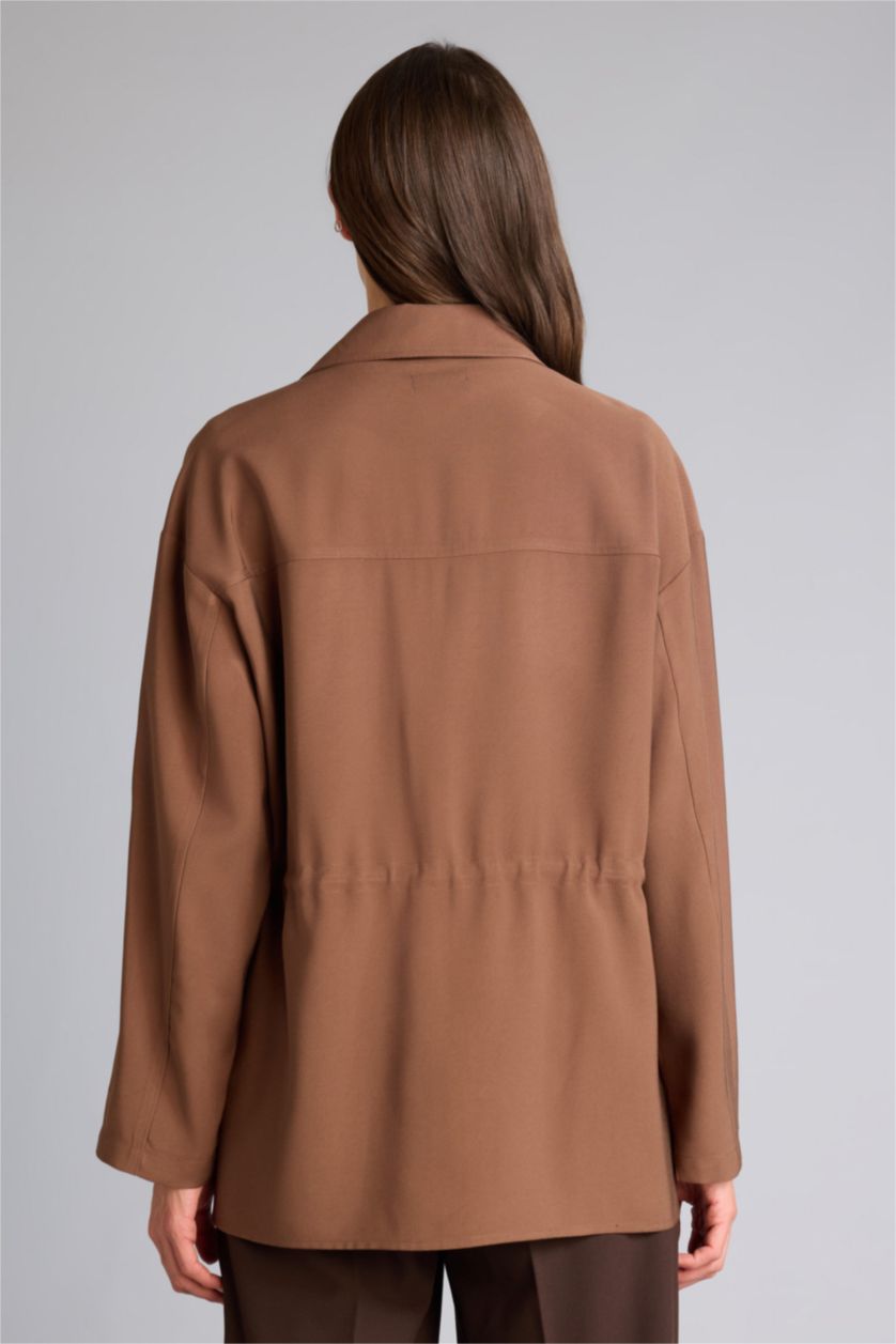 Женщины Коричневый Блейзер оверсайз из вискозы с рубашечным воротником