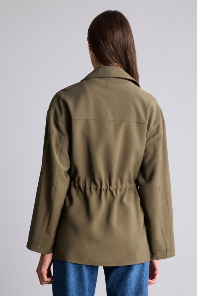 Женщины Хаки Блейзер оверсайз из вискозы с рубашечным воротником