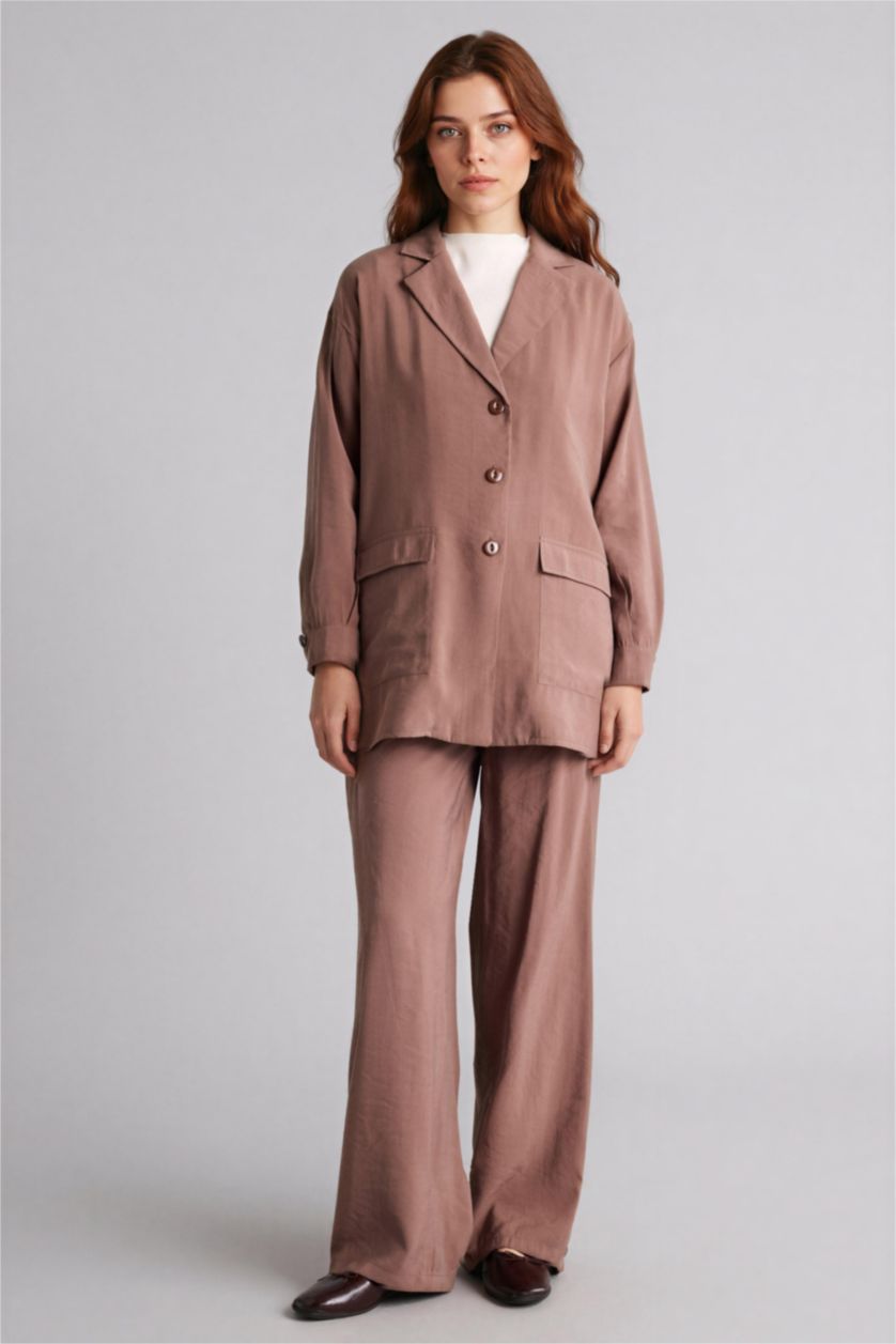 حريمي اللون الرملي بنطلون منسوج قصة عادية