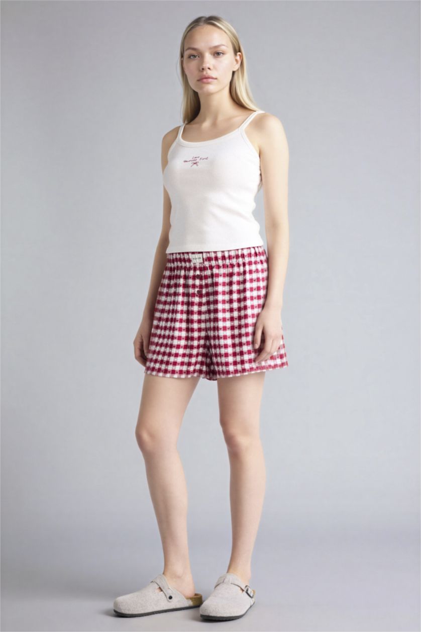 Woman Bordeaux Plaid Shorts Pajama Bottoms