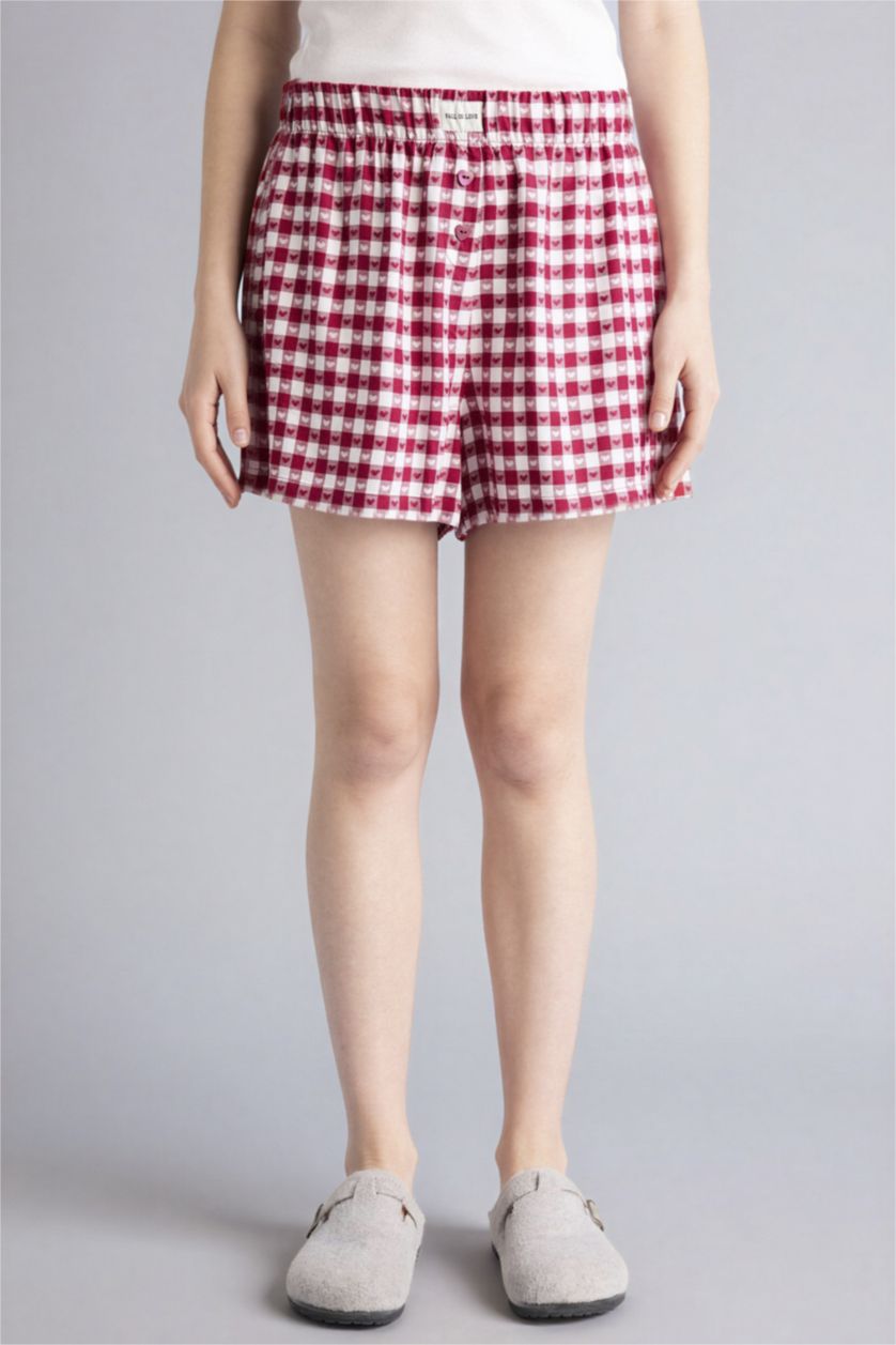 Woman Bordeaux Plaid Shorts Pajama Bottoms