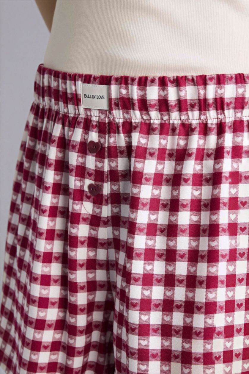 Woman Bordeaux Plaid Shorts Pajama Bottoms