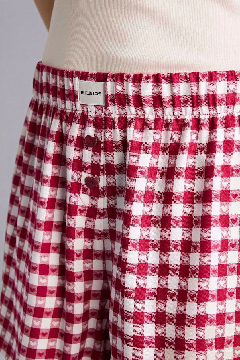 Kadın Bordo Kareli Şort Pijama Altı