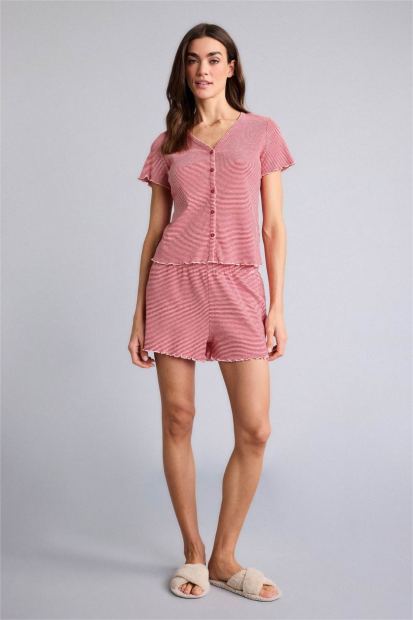 Kadın Kırmızı Regular Fıt Kısa Kollu 2'li Takım