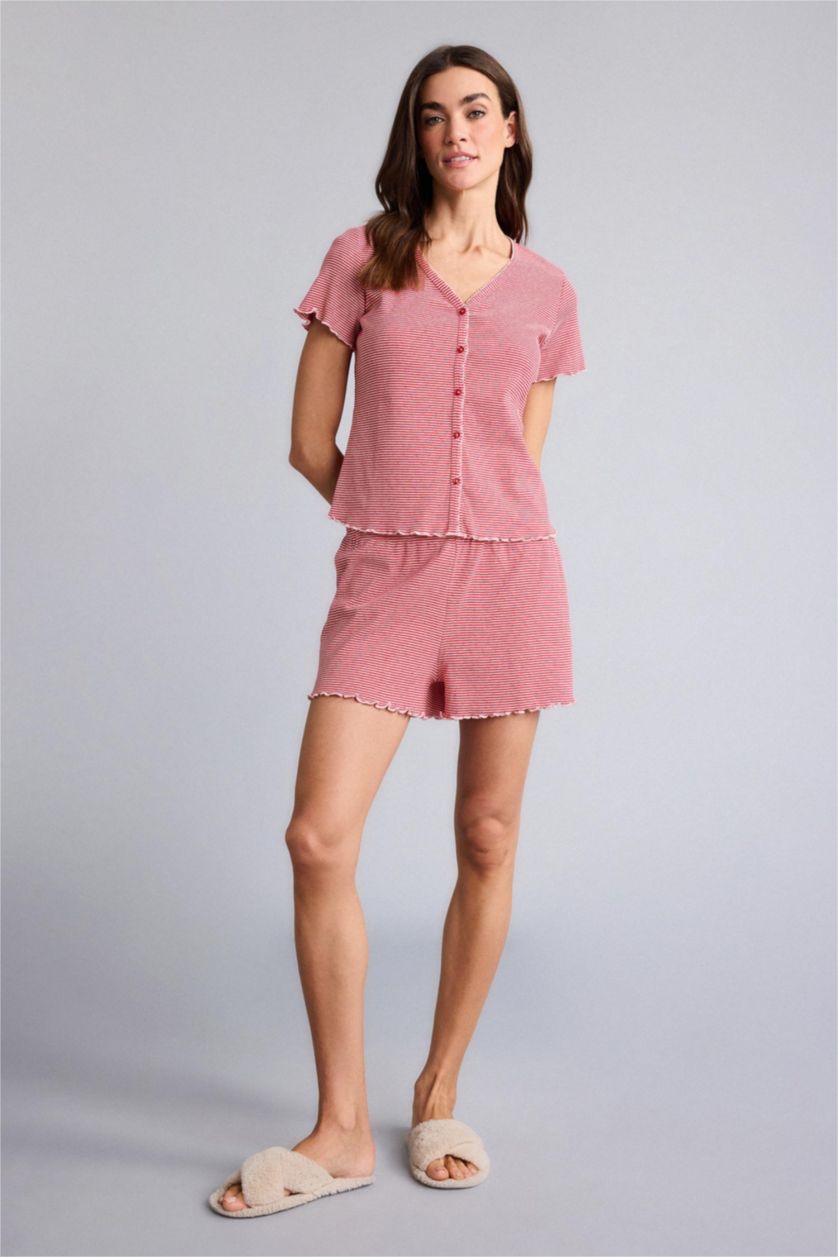 Kadın Kırmızı Regular Fıt Kısa Kollu 2'li Takım