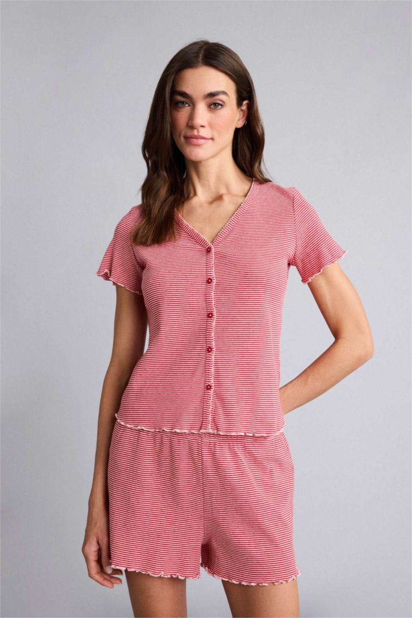 Kadın Kırmızı Regular Fıt Kısa Kollu 2'li Takım