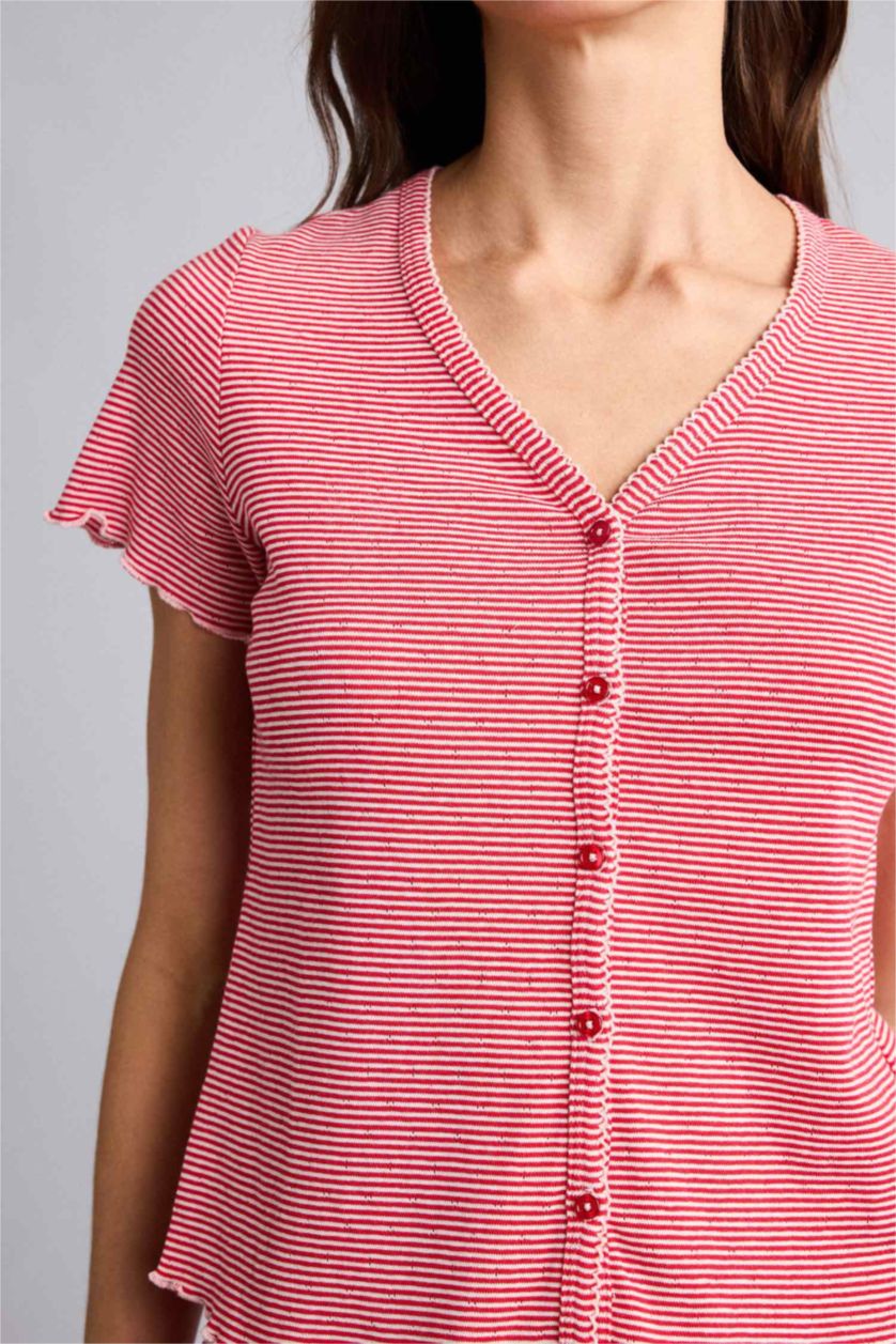 Kadın Kırmızı Regular Fıt Kısa Kollu 2'li Takım