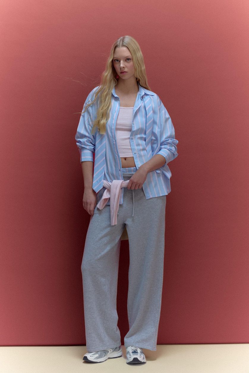 FEMME BLEU Clair Chemise rayée oversize détail cravate