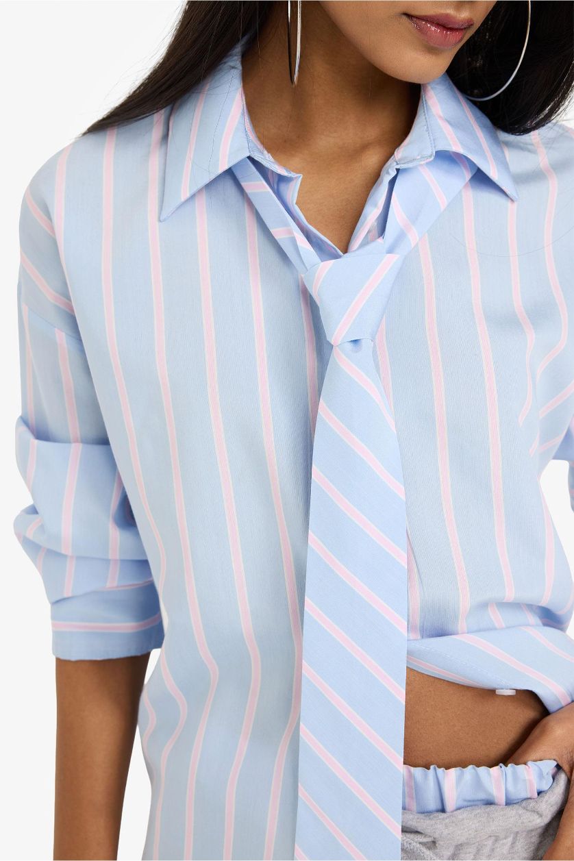 FEMME BLEU Clair Chemise rayée oversize détail cravate