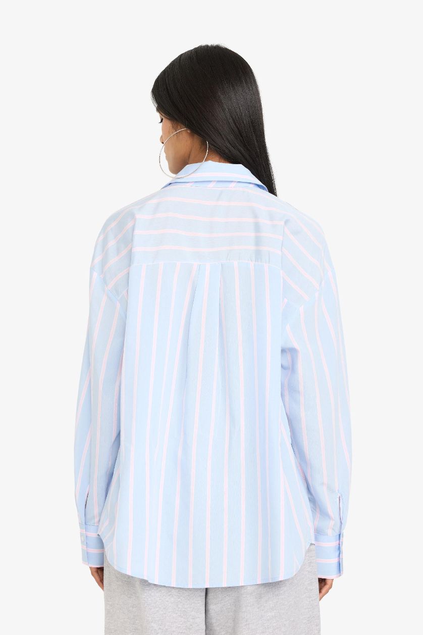 FEMME BLEU Clair Chemise rayée oversize détail cravate