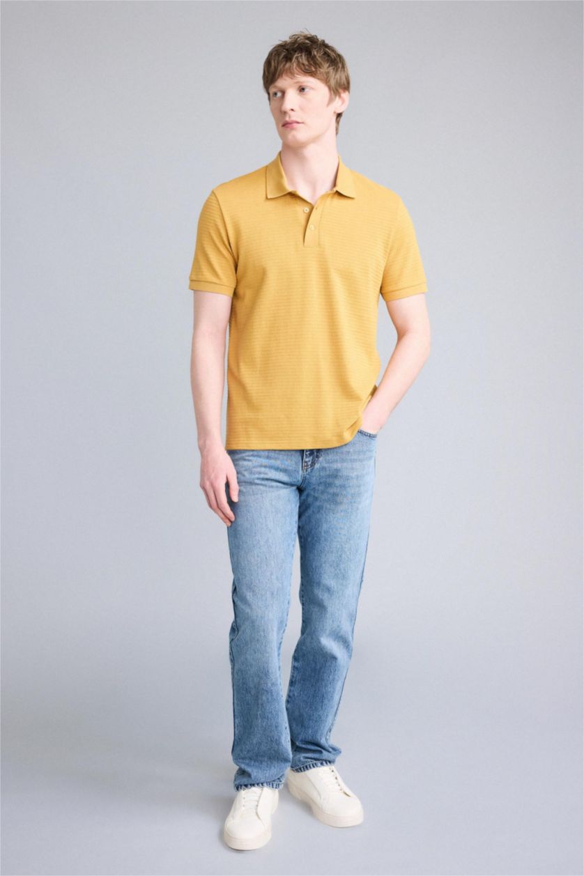 Мужчины Темно-желтый Футболка поло с коротким рукавом