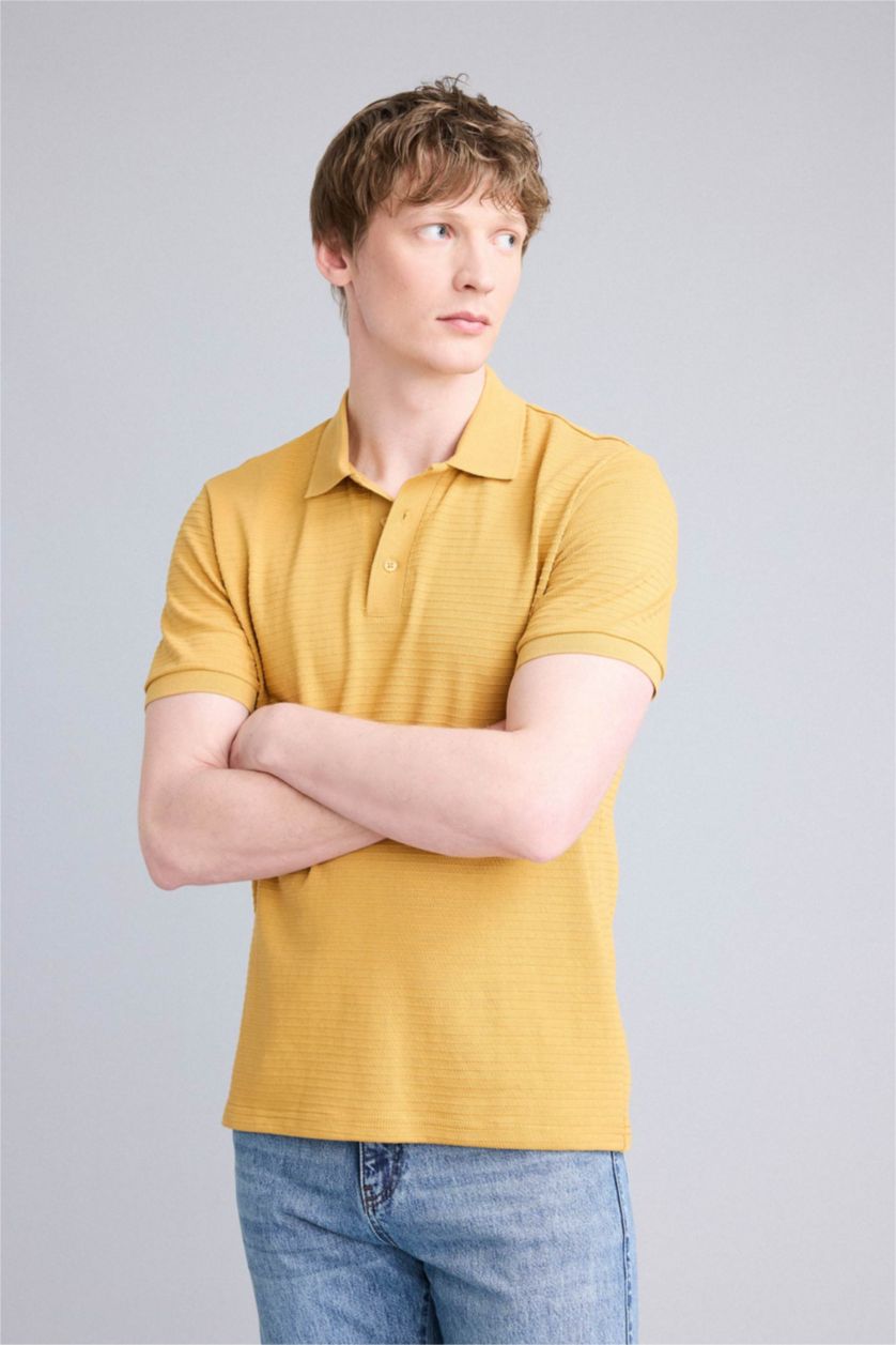 Мужчины Темно-желтый Футболка поло с коротким рукавом