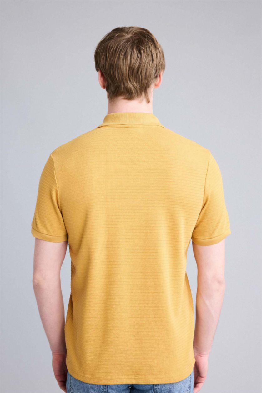 Men Dark Yellow Regular Fit Short Sleeve Polo T-Shirt