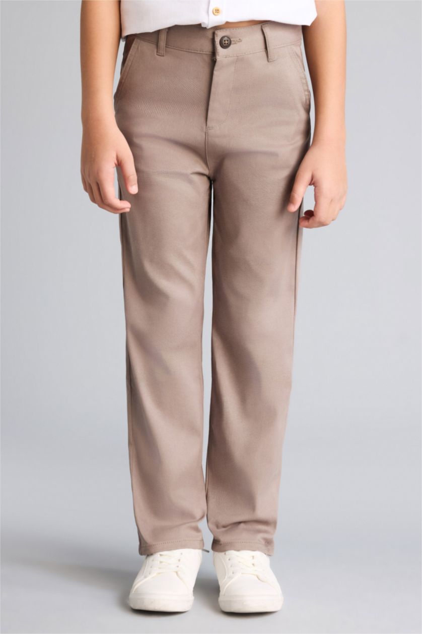 Erkek Çocuk - Genç Erkek Vizon Regular Fıt Düz Paça Gabardin Pantolon Erkek Çocuk