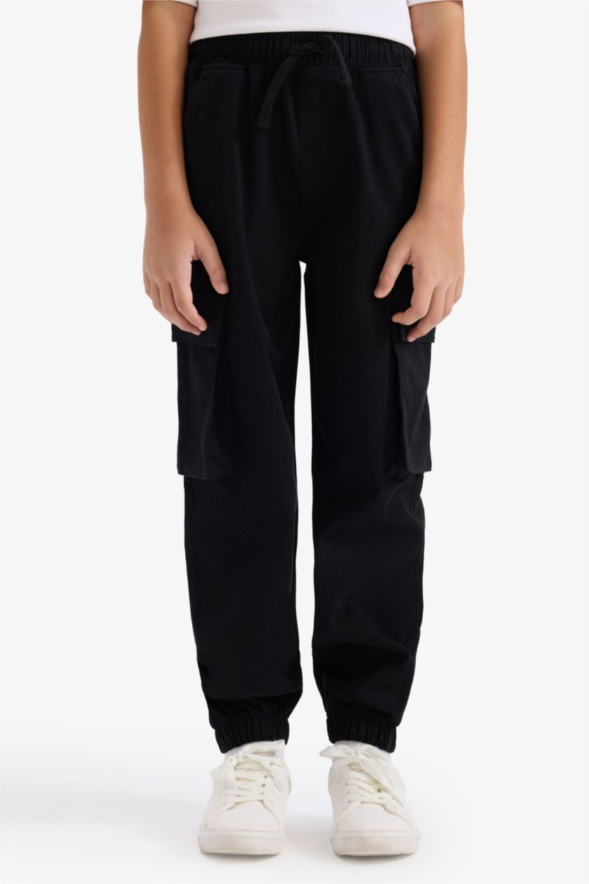 BOYS & TEENS Black Cargo Jogger Gabardine Trousers