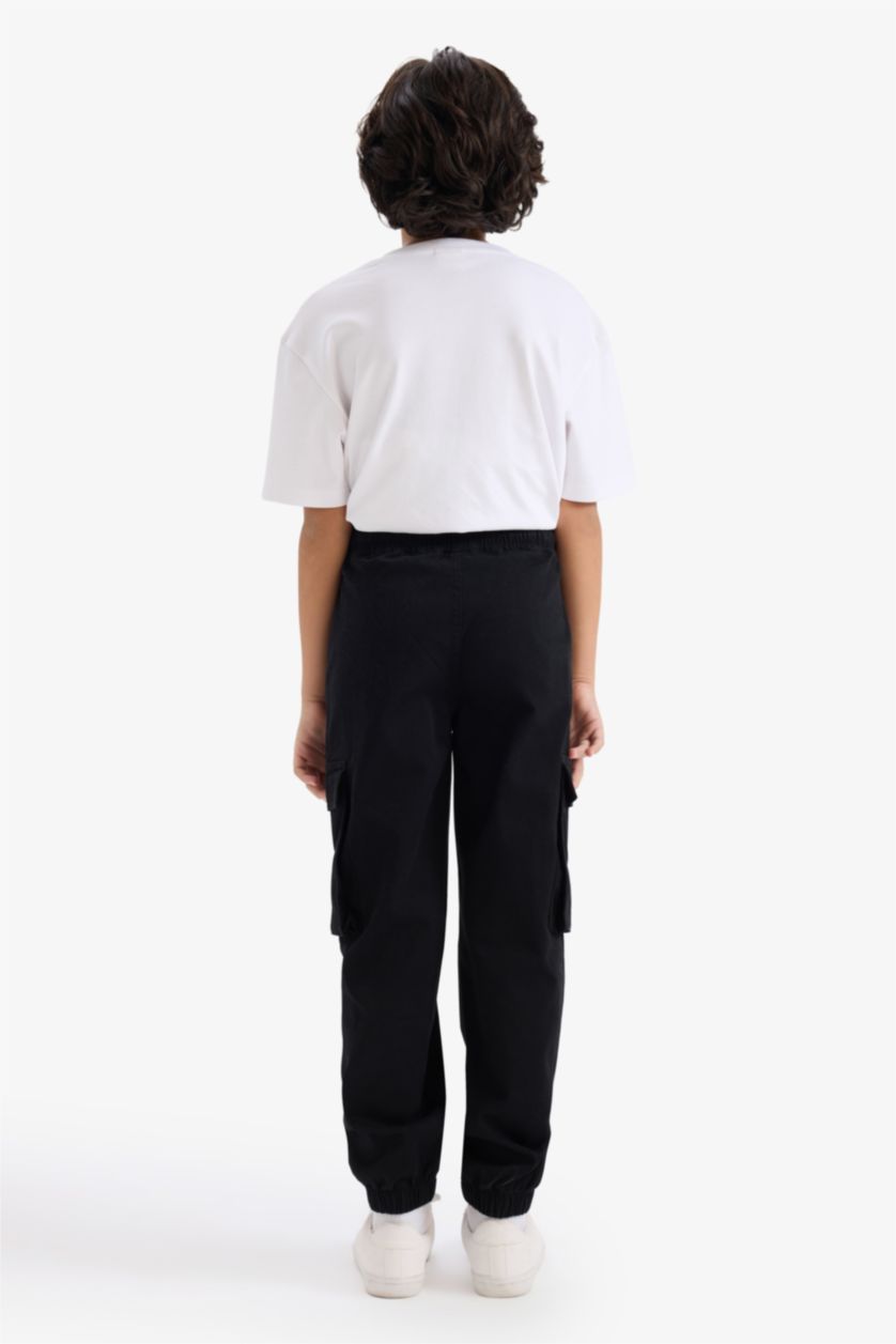 BOYS & TEENS Black Cargo Jogger Gabardine Trousers