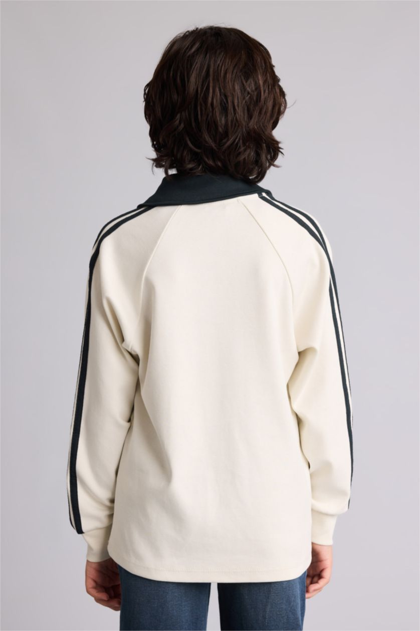 Boys & Teens Ecru New Regular Fit Slogan Long Sleeve Polo T-Shirt