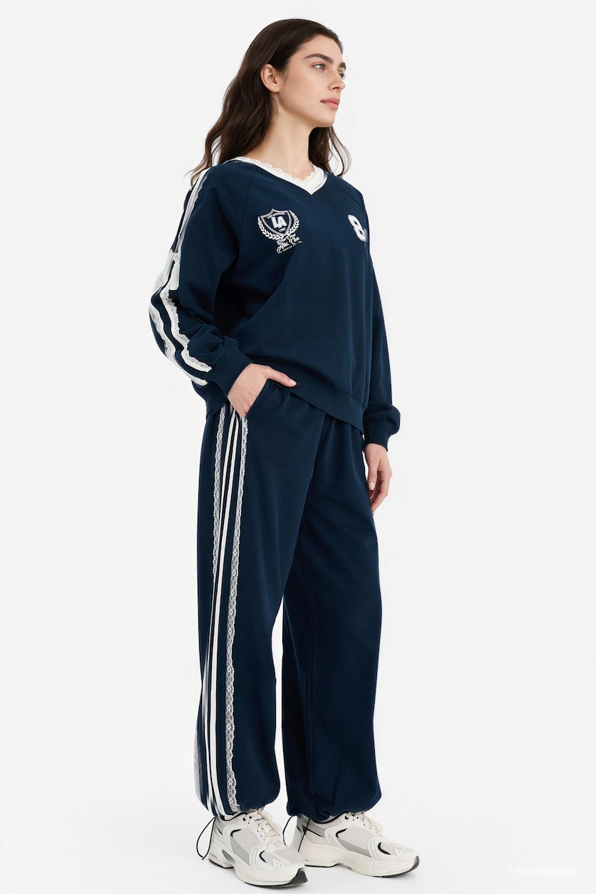 Woman NAVY 100% Cotton Oversize Printed Sweatshirt