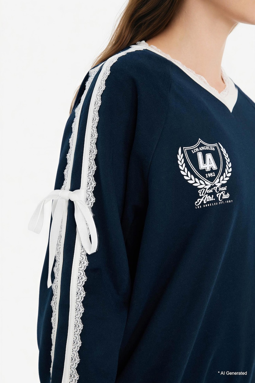 Woman NAVY 100% Cotton Oversize Printed Sweatshirt
