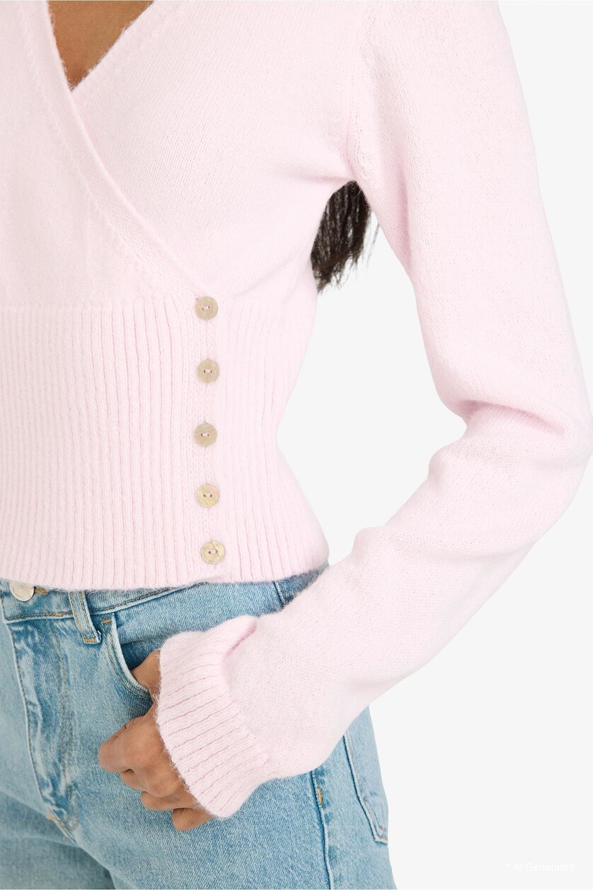 Woman Light Pink Slim Fit V-Neck Pullover