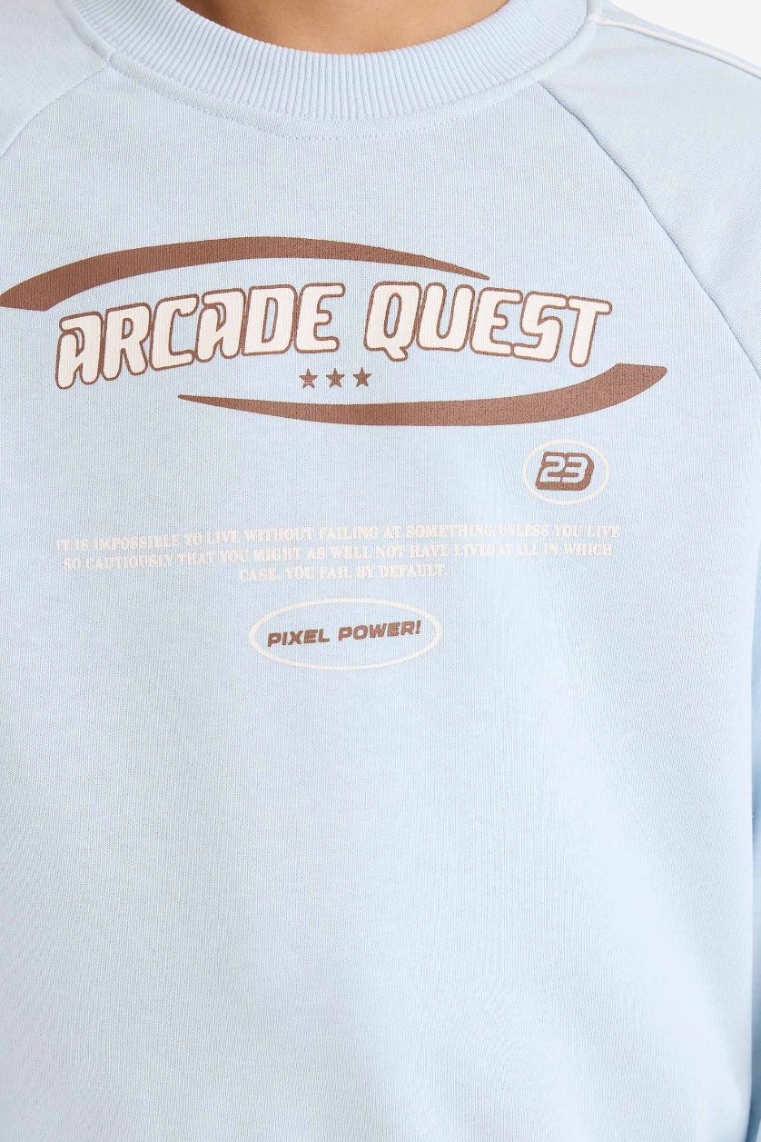 Erkek Çocuk - Genç Erkek Açık Mavi 2'li Takım Baskılı Sweatshirt Eşofman Altı Erkek Çocuk