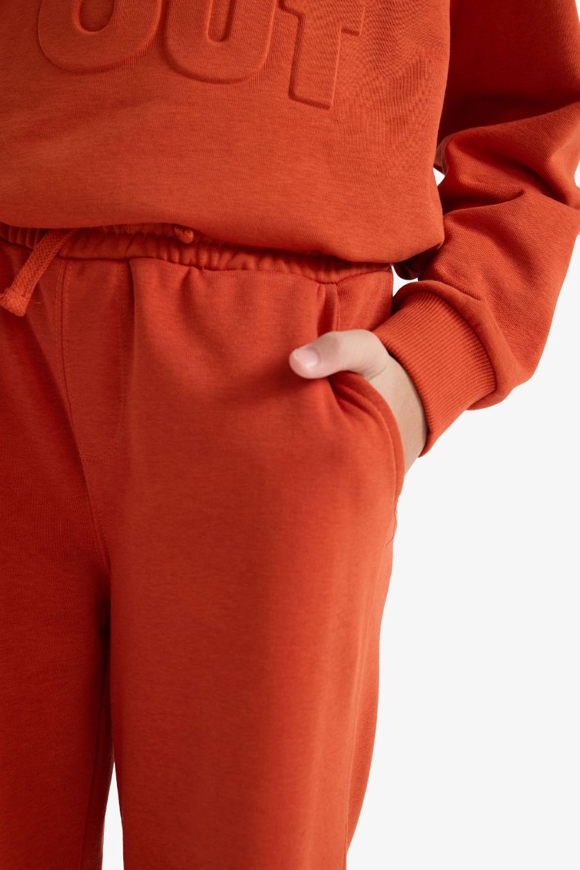 Boys & Teens Dark Orange Boy Slogan Print Long Sleeve 2 Piece Set