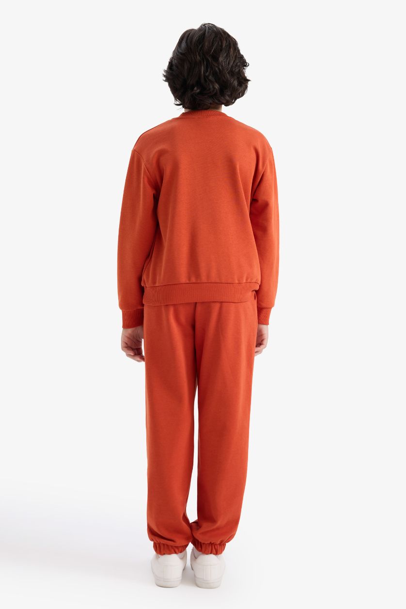 Boys & Teens Dark Orange Boy Slogan Print Long Sleeve 2 Piece Set