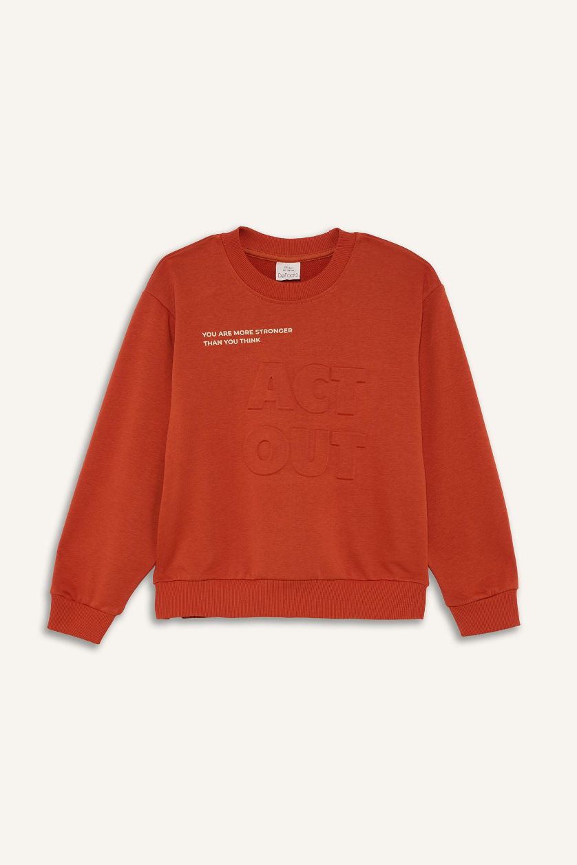 Boys & Teens Dark Orange Boy Slogan Print Long Sleeve 2 Piece Set