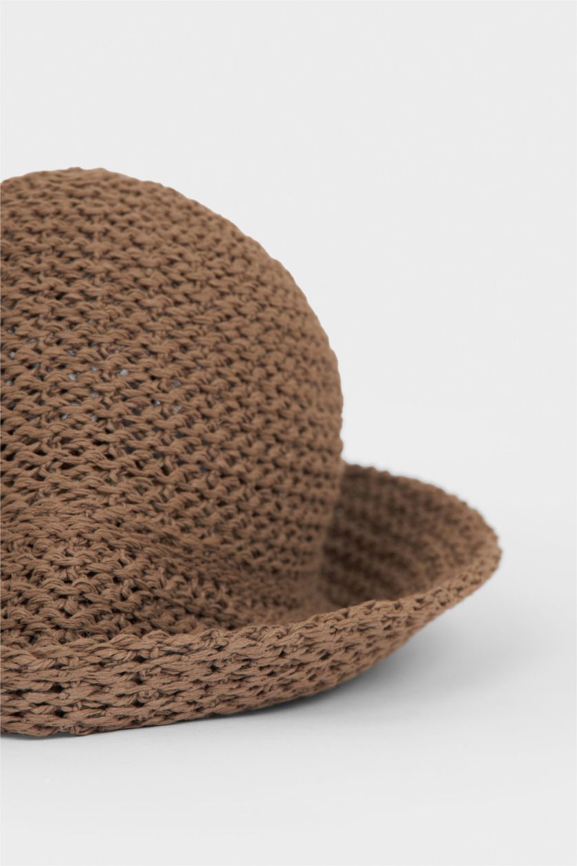 Kadın Açık Kahve Kadın Triko Bucket Şapka