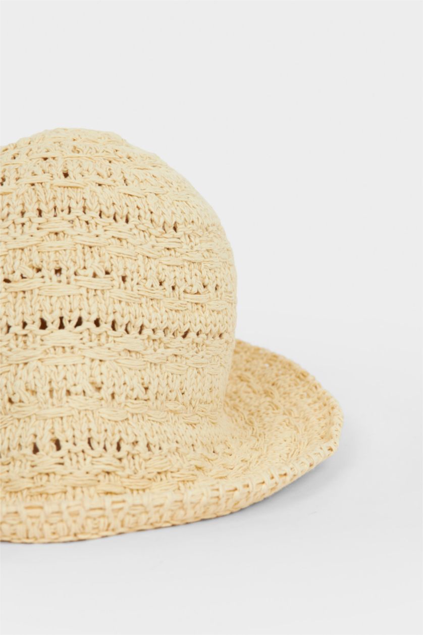 Kadın Bej Kadın Triko Bucket Şapka