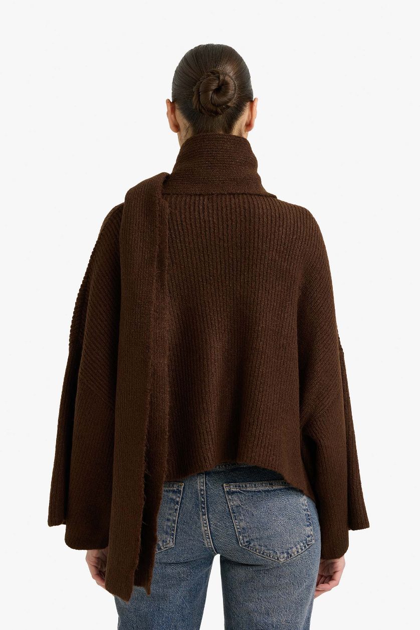 Woman Brown Oversize Fit Shawl Collar Knitwear Pullover